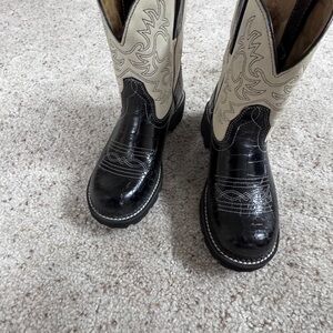 Ariat Black Croc-Embossed Foot with Cream Embroidered Shaft Western Boots